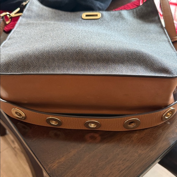 Michael Kors satchel Women's Shoulder Bag MK leather rivet crossbody purse tan - Picture 10 of 11